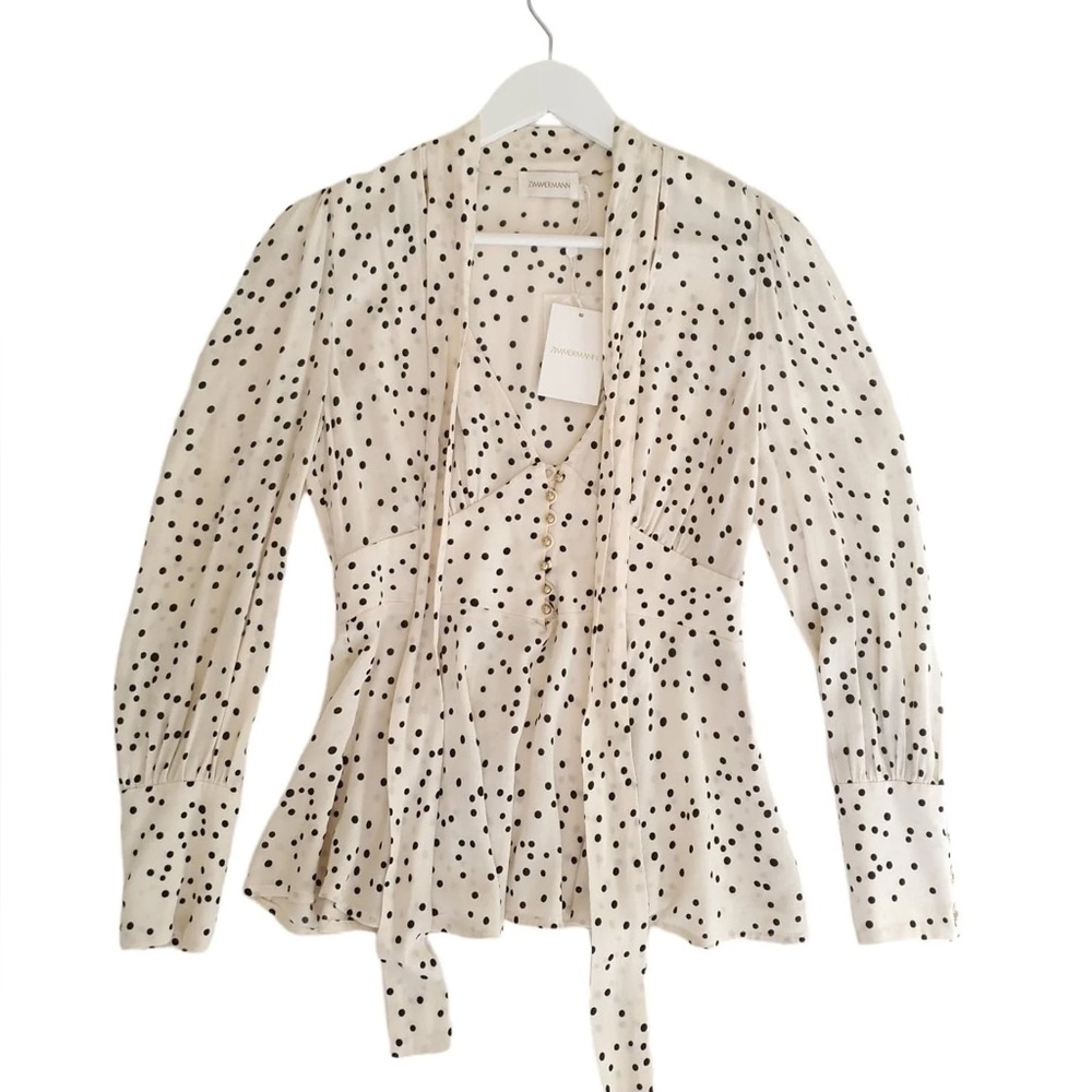 Zimmermann Empire Blouse Pearl Confetti White Black Polka Dot